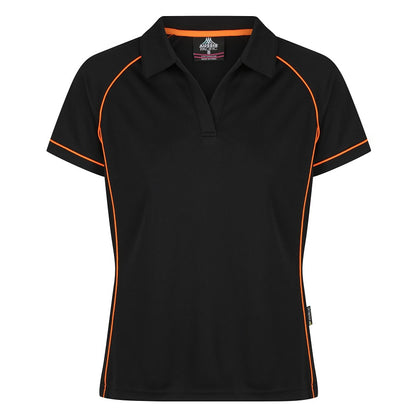 Aussie Pacific N2310 Endeavour Ladies Polo - Black/Orange - Front View
