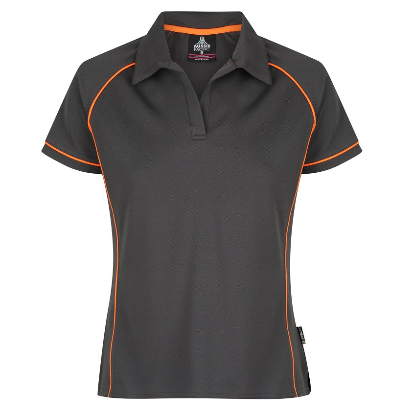 Aussie Pacific N2310 Endeavour Ladies Polo - Slate/Grey/Orange - Front View