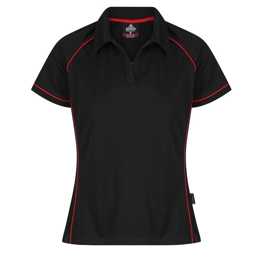 Aussie Pacific N2310 Endeavour Ladies Polo - Black/Red - Front View