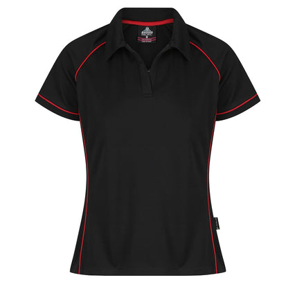 Aussie Pacific N2310 Endeavour Ladies Polo - Black/Red - Front View