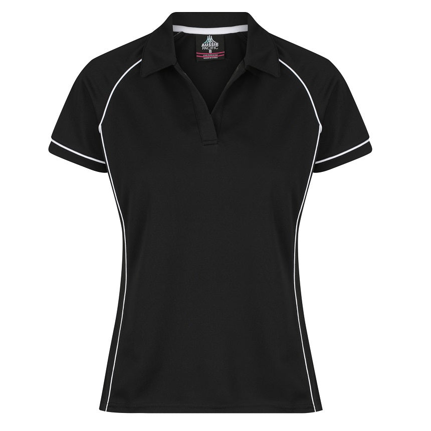 Aussie Pacific N2310 Endeavour Ladies Polo - Black/White - Front View