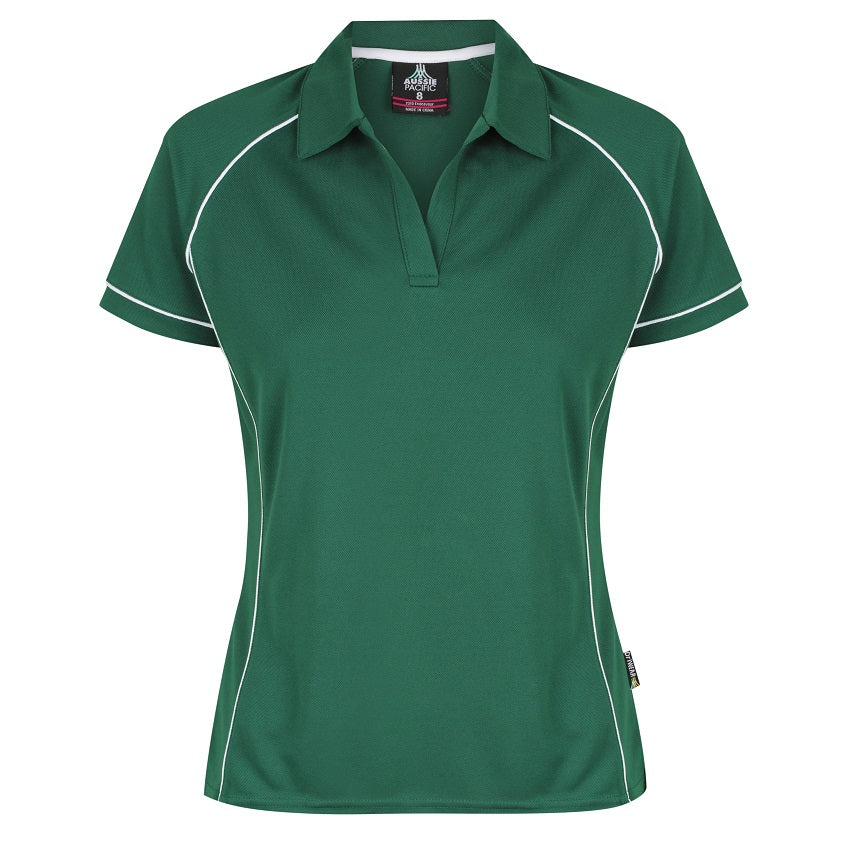 Aussie Pacific N2310 Endeavour Ladies Polo - Green/White - Front View