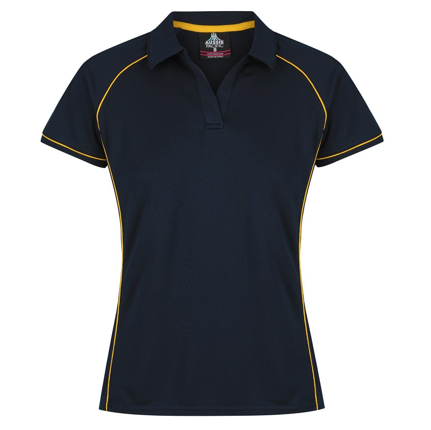 Aussie Pacific N2310 Endeavour Ladies Polo - Navy/Gold - Front View