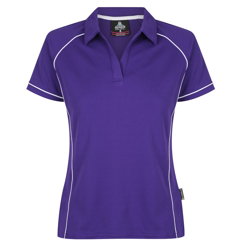 Aussie Pacific N2310 Endeavour Ladies Polo - Purple/White - Front View
