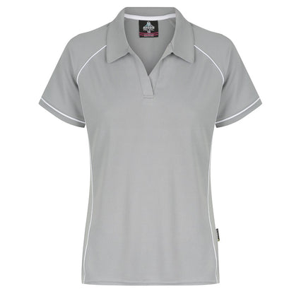 Aussie Pacific N2310 Endeavour Ladies Polo - Silver/White - Front View