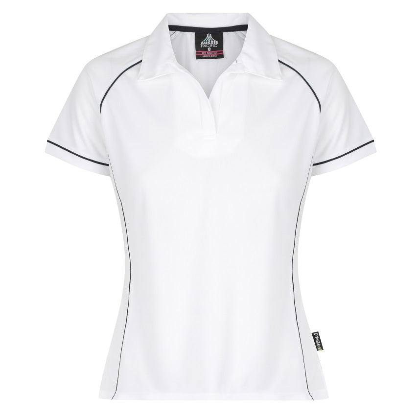 Aussie Pacific N2310 Endeavour Ladies Polo - White/Navy - Front View