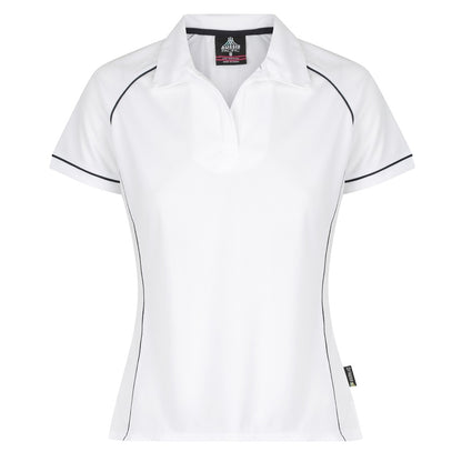 Aussie Pacific N2310 Endeavour Ladies Polo - White/Navy - Front View