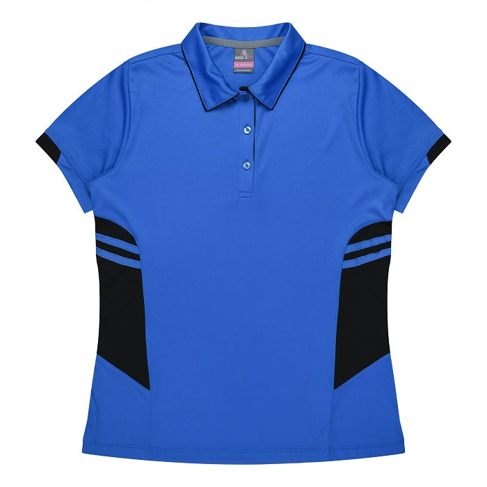 Aussie Pacific N2311 Tasman Ladies Polo - Cyan/Black - Front View