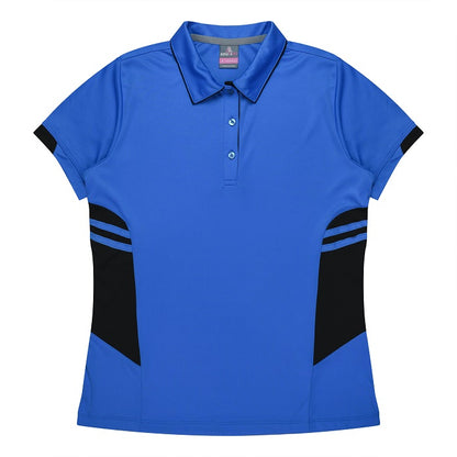 Aussie Pacific N2311 Tasman Ladies Polo - Cyan/Black - Front View