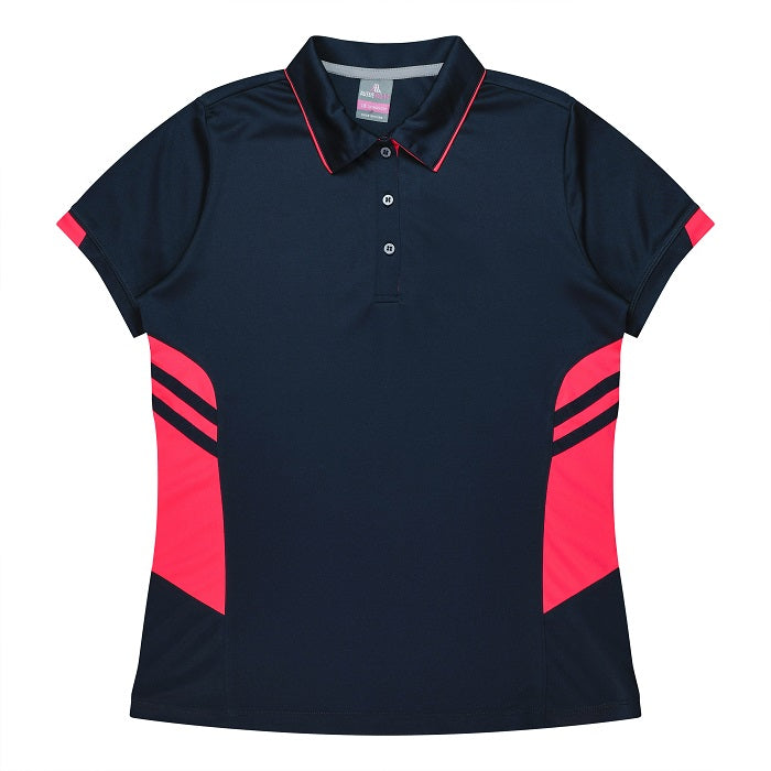 Aussie Pacific N2311 Tasman Ladies Polo - Navy/Neon/Pink - Front View