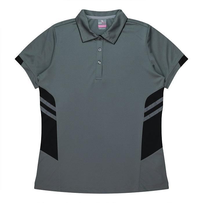 Aussie Pacific N2311 Tasman Ladies Polo - Ash Grey/Grey/Black - Front View