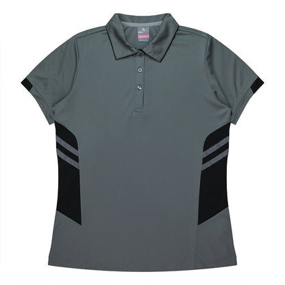 Aussie Pacific N2311 Tasman Ladies Polo - Ash Grey/Grey/Black - Front View