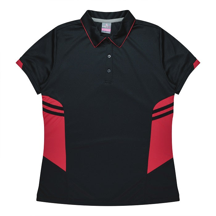 Aussie Pacific N2311 Tasman Ladies Polo - Black/Red - Front View