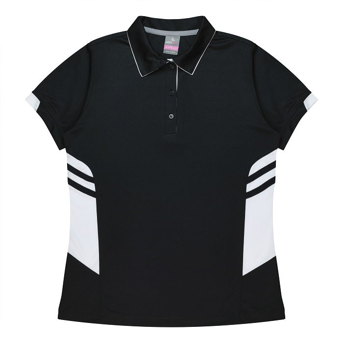 Aussie Pacific N2311 Tasman Ladies Polo - Black/White - Front View