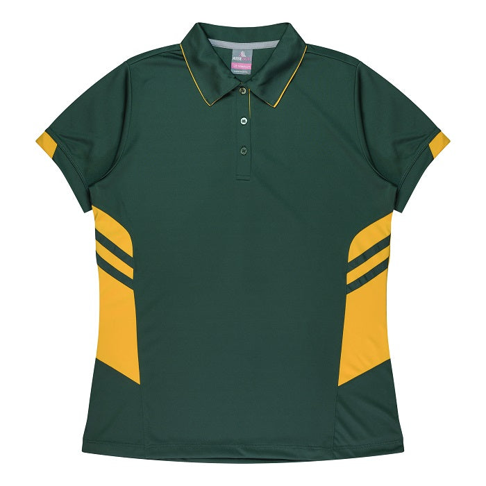 Aussie Pacific N2311 Tasman Ladies Polo - Bottle Green/Green/Gold - Front View