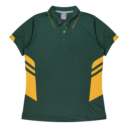 Aussie Pacific N2311 Tasman Ladies Polo - Bottle Green/Green/Gold - Front View