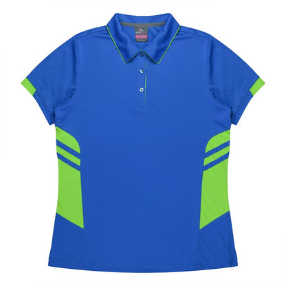 Aussie Pacific N2311 Tasman Ladies Polo - Cyan/Neon/Green - Front View