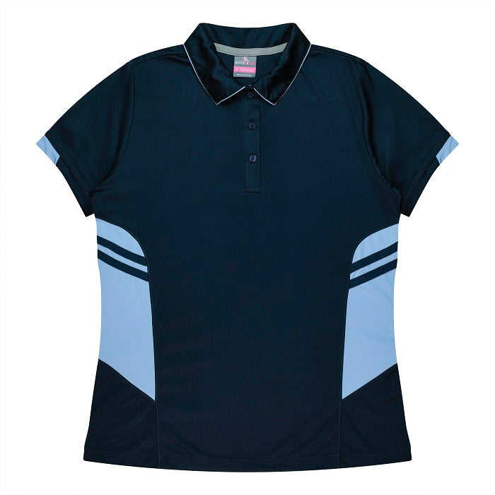 Aussie Pacific N2311 Tasman Ladies Polo - Navy/Sky Blue - Front View