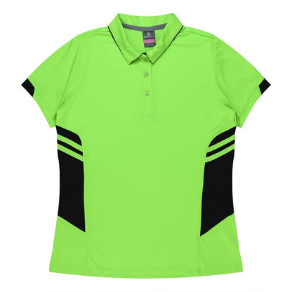 Aussie Pacific N2311 Tasman Ladies Polo - Neon/Green/Black - Front View