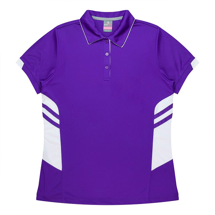 Aussie Pacific N2311 Tasman Ladies Polo - Purple/White - Front View
