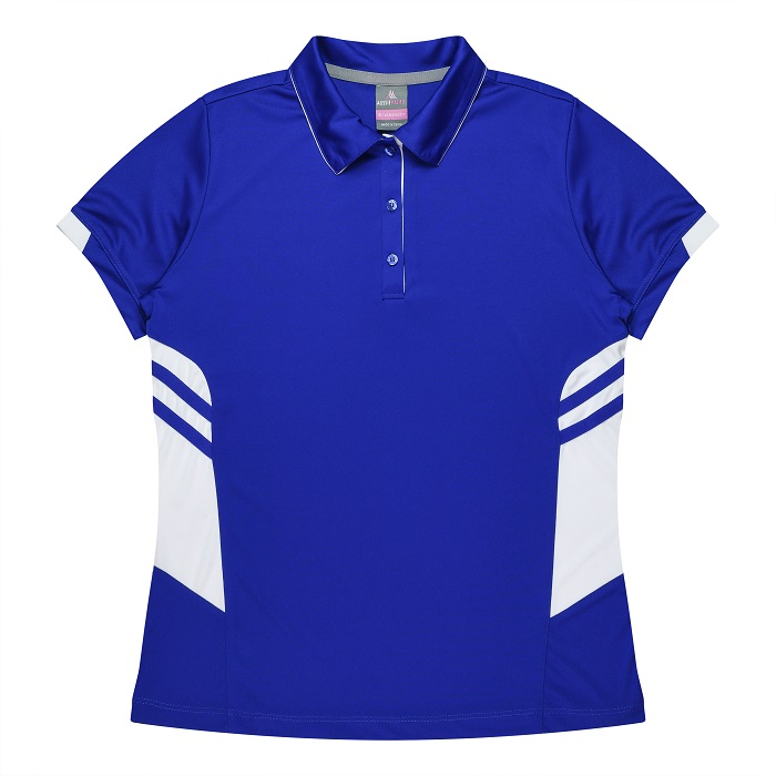 Royal blue womens fitness polo shirt, Aussie Pacific N2311 Tasman Ladies Polo, front view