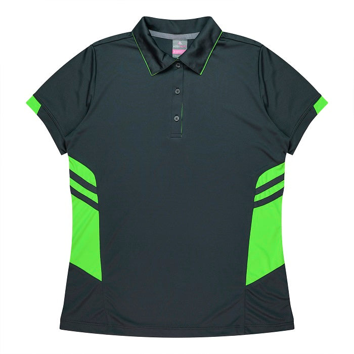 Aussie Pacific N2311 Tasman Ladies Polo - Slate/Neon/Green - Front View