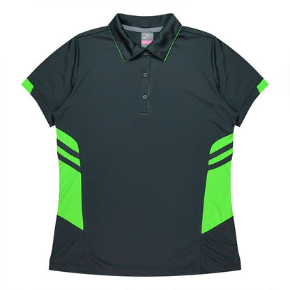 Aussie Pacific N2311 Tasman Ladies Polo - Slate/Neon/Green - Front View
