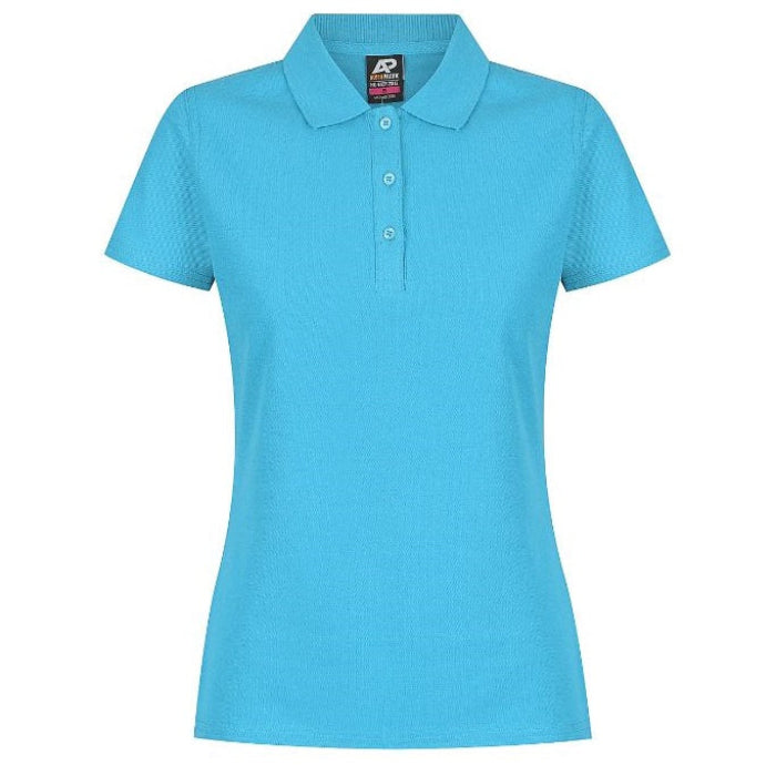 Aussie Pacific N2312 Hunter Ladies Polo, cyan, front view