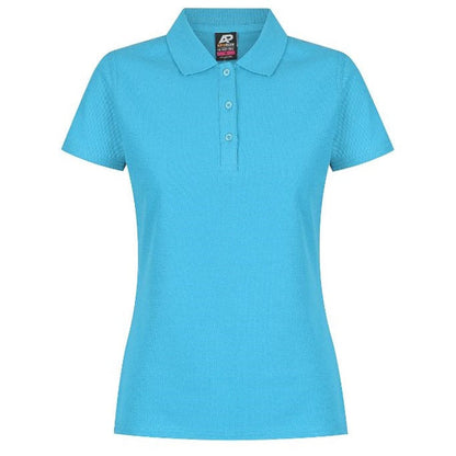 Aussie Pacific N2312 Hunter Ladies Polo, cyan, front view