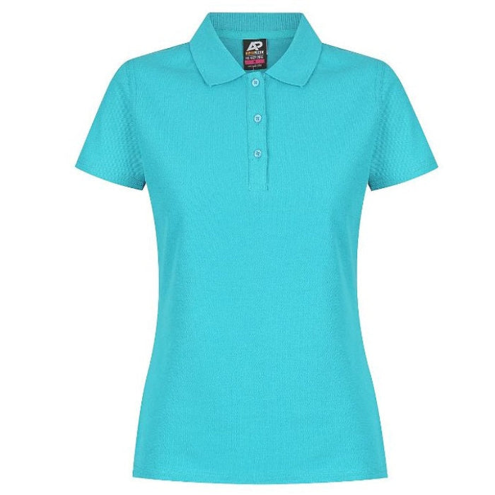 Aussie Pacific N2312 Hunter Ladies Polo, teal blue, short sleeve, front view