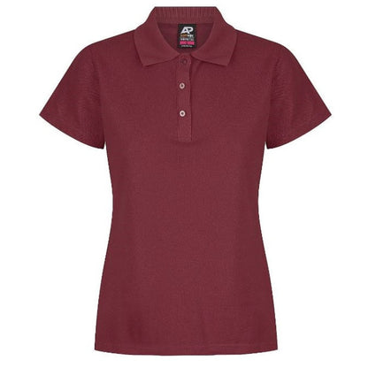 Aussie Pacific N2312 Hunter Ladies Polo, maroon, breathable, knit collar, front view