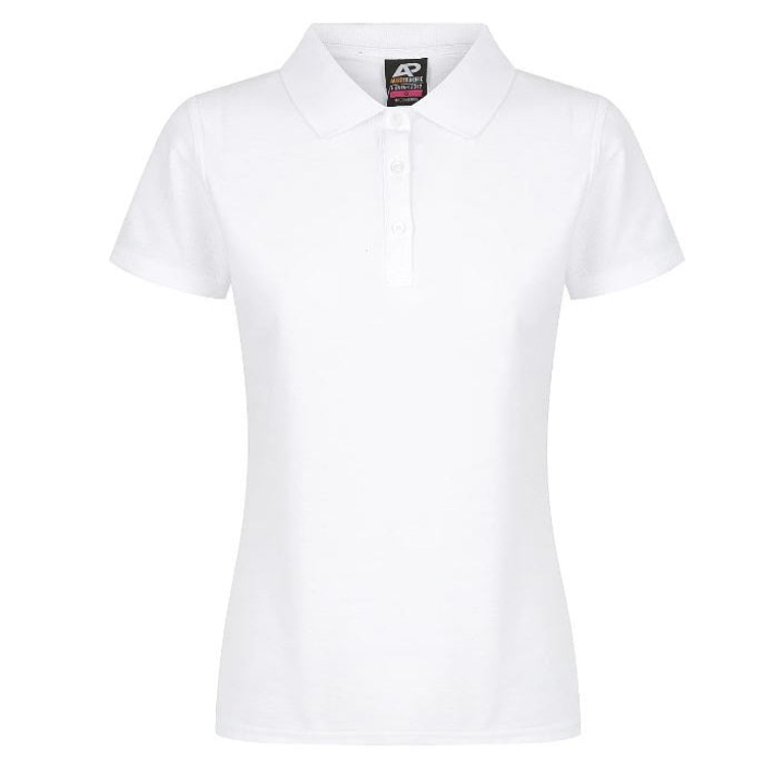 Classic, white, premium, Aussie Pacific N2312 Hunter Ladies Polo shirt front view