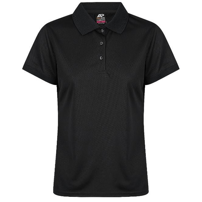 Aussie Pacific N2314 Lachlan Ladies Polo, black, front view, professional corporate polo shirt