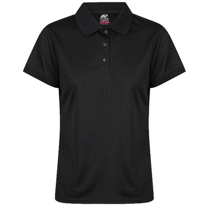 Aussie Pacific N2314 Lachlan Ladies Polo, black, front view, professional corporate polo shirt
