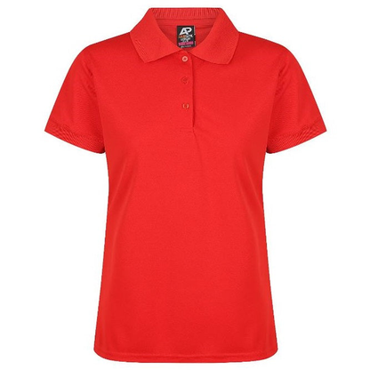 Aussie Pacific N2314 Lachlan Ladies Polo, bright red, front view, premium corporate polo shirt