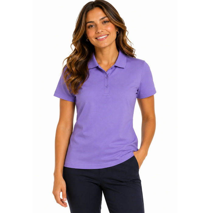 Aussie Pacific N2315 Claremont Ladies Polo, short sleeve, classic fit, front model view, purple