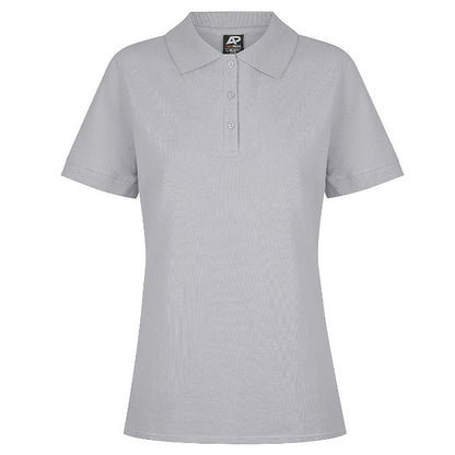 Womens Silver grey modern shaped fit knitted collar side vents curved hem cotton pique polo, ladies work shirt, comfortable polo, teamwear, branded workwear