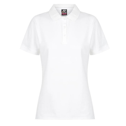 White, driwear anti bacterial fabric, corporate, Aussie Pacific N2315 Claremont Ladies Polo, front view