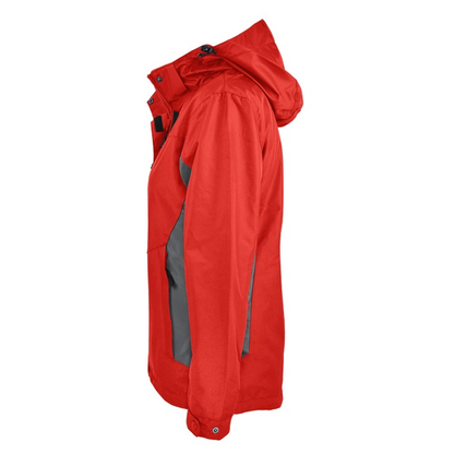 Aussie Pacific N2516 Sheffield Ladies Jacket, red hooded all seasons womens jacket, grey contrasts, side view