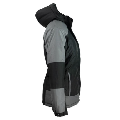 Side view, black with grey, Aussie Pacific N2517 Kingston Ladies Jacket, hooded