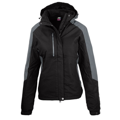 Black with charcoal grey contrast, fleece lined hood, Aussie Pacific N2518 Napier Ladies Jacket, front view