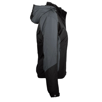 Womens hooded black with charcoal grey contrast, fleece lined, water resistant, Aussie Pacific N2518 Napier Ladies Jacket side view