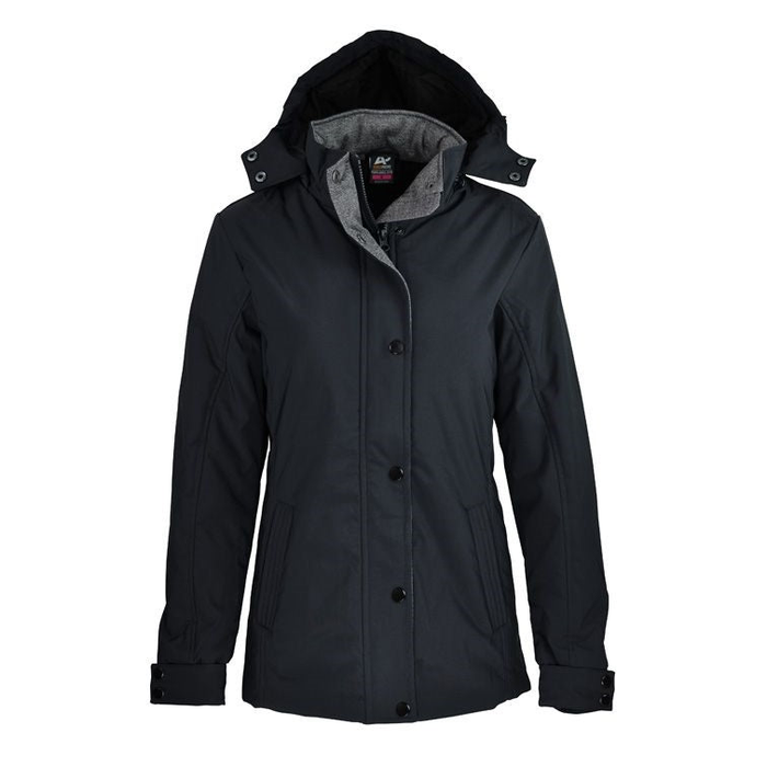 Womens, Black, Aussie Pacific N2519 Parklands Lady Jacket, front view, extra body length, warm