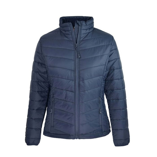 Womens navy blue quilted puffer jacket with a full front zipper, Aussie Pacific N2522 Buller Ladies Jacket, navy , front view