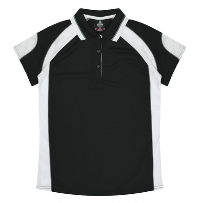 Aussie Pacific N3300 Kids Murray Polo, black with white, classic polo collar, front view