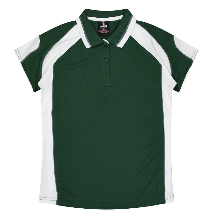Aussie Pacific N3300 Kids Murray Polo - Bottle Green/Green/White - Front View
