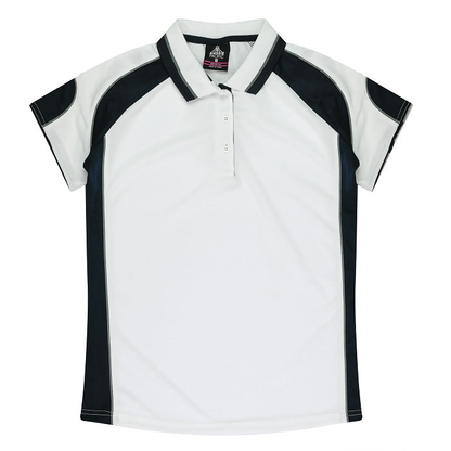 White with navy, classic collared easy wear unisex, Aussie Pacific N3300 Kids Murray Polo shirt, front view