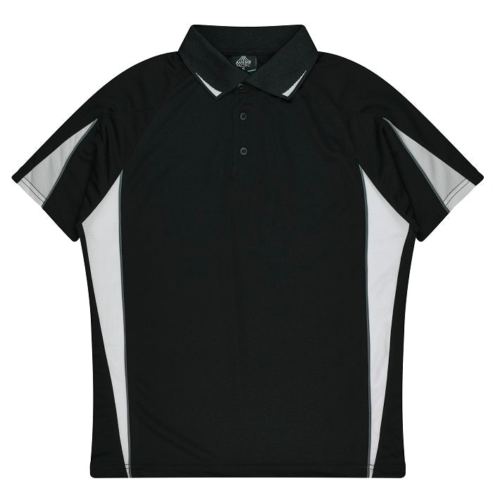 Aussie Pacific N3304 Kids Eureka Polo, smart, casual, unisex, black with white, front view