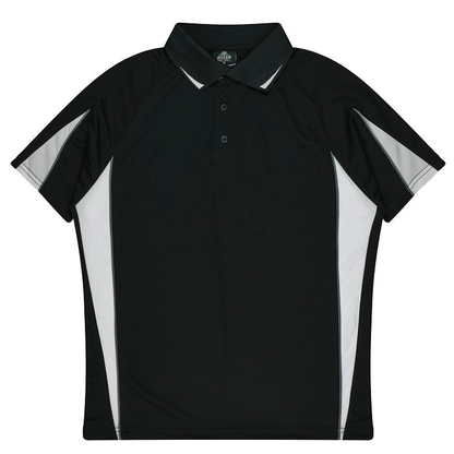 Aussie Pacific N3304 Kids Eureka Polo, smart, casual, unisex, black with white, front view