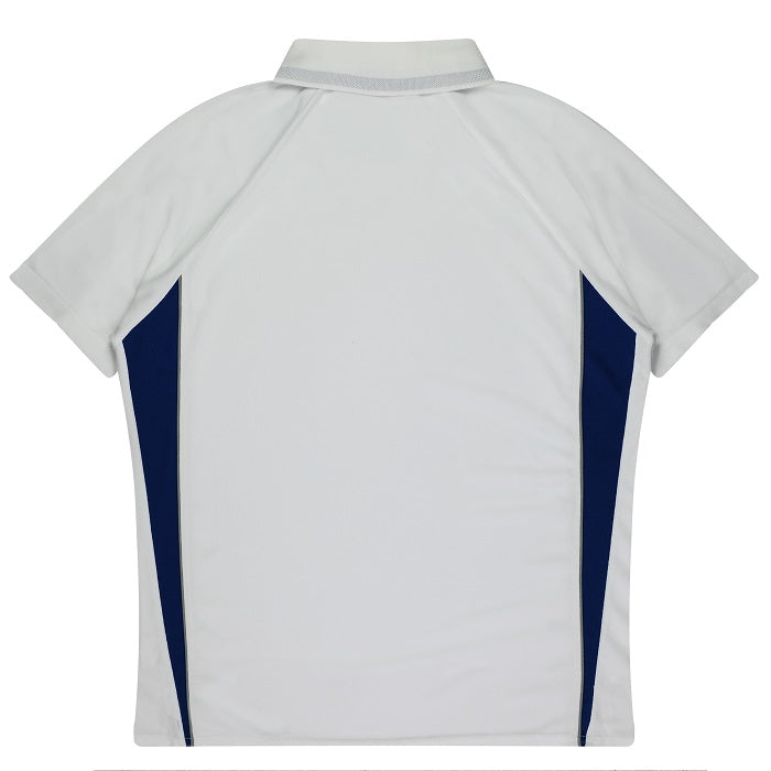 `Aussie Pacific N3304 Kids Eureka Polo, white/navy rear view